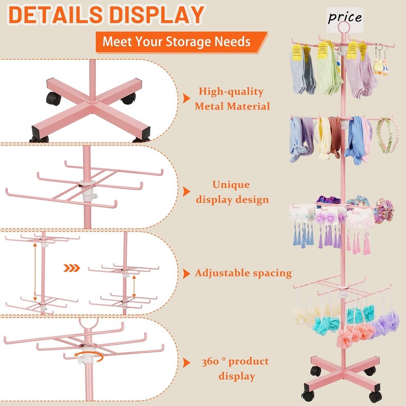 Flenpptly Retail Display Stand Rotating Display Stand 4 Tier Spinning Display Stand for Craft Shows, Jewelry, Keychain, Earring Adjustable Height Retail Display Racks (Pink) - Image 3